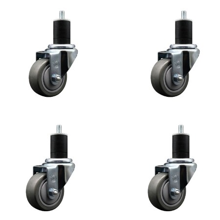 Service Caster 3'' Gray Poly Wheel Swivel 1-3/4'' Expanding Stem Caster Set, 4PK SCC-EX20S314-PPUB-134-4